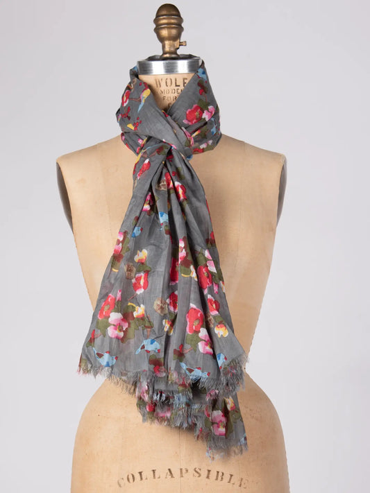 Grey Bird Cotton Scarf