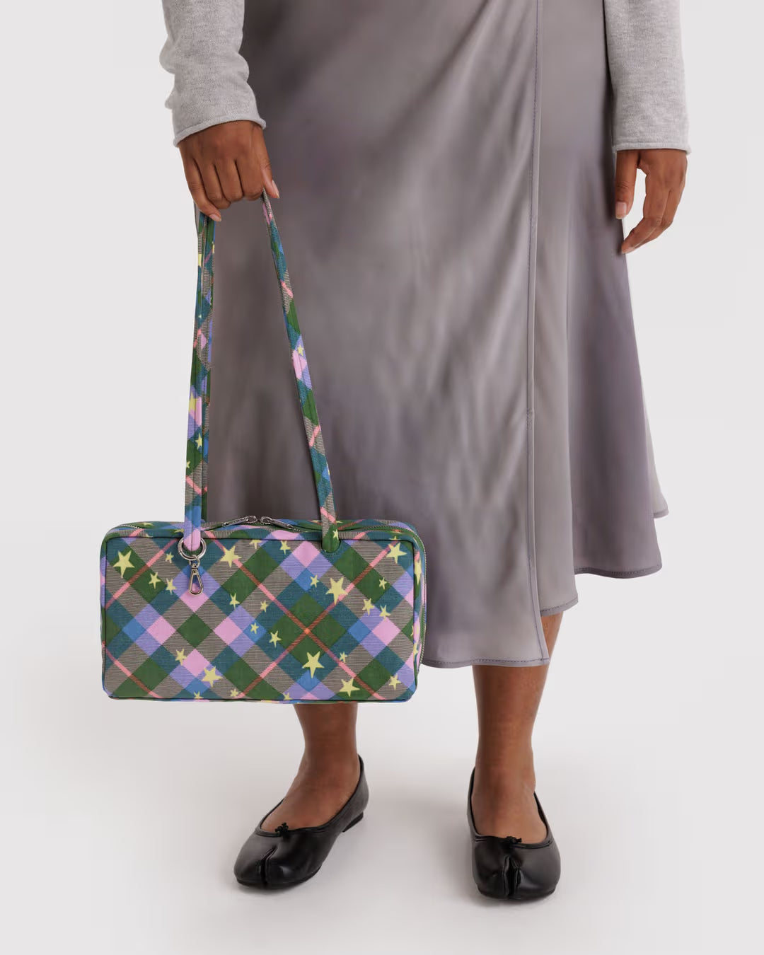 Green Plaid Star Nylon Bowler Baggu