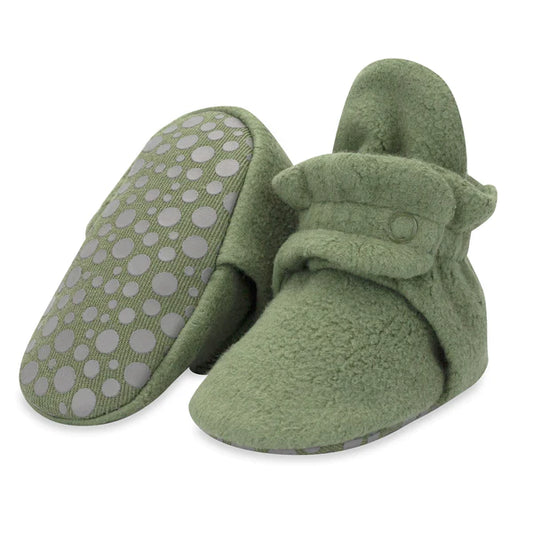 Olive Green Cozie Fleece Gripper Bootie