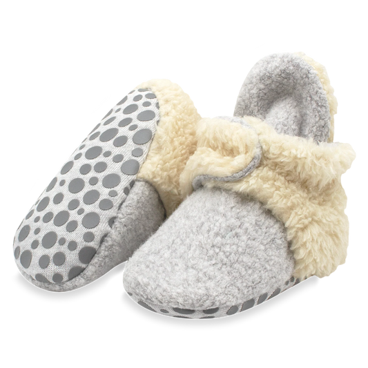 Heather Grey Cozie Fleece Furry Lined Gripper Booties