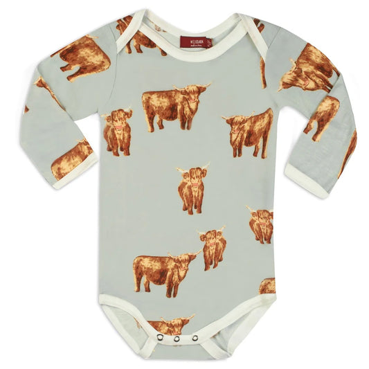 Highland Cow Bamboo Long Sleeve Onesie