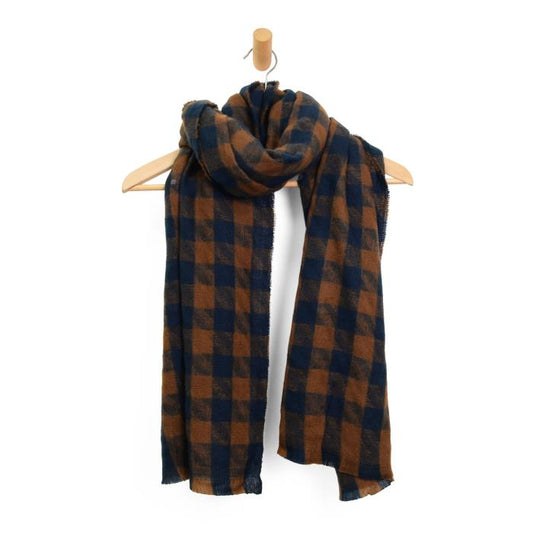 Caramel & Navy Houndstooth Scarf