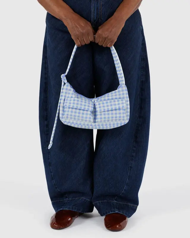 Light Blue Gingham Cargo Shoulder Bag Baggu - Ali's Wagon