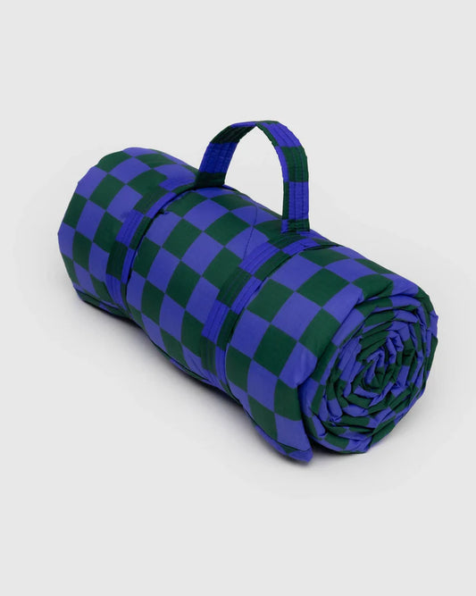 Iris and Green Check Baggu Puffy Picnic Blanket