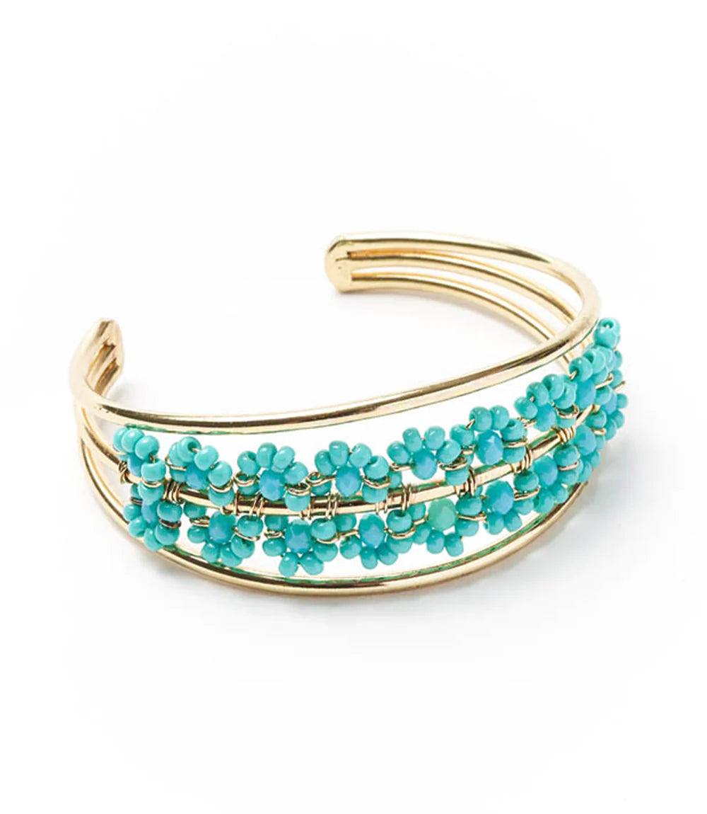 Turquoise Beaded Flower Jatasya Cuff Bracelet