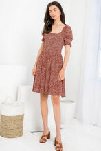 Load image into Gallery viewer, Rust Floral Print Smocked Dress