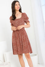 Load image into Gallery viewer, Rust Floral Print Smocked Dress