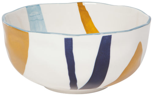 Large Blue & Ochre Canvas Stamped Bowl