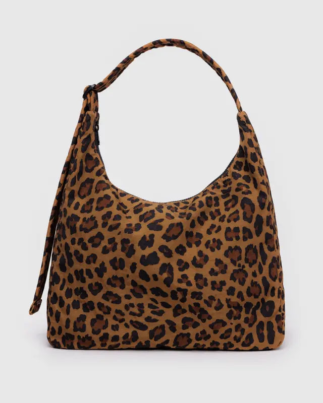 Leopard Print Nylon Baggu Shoulder Bag