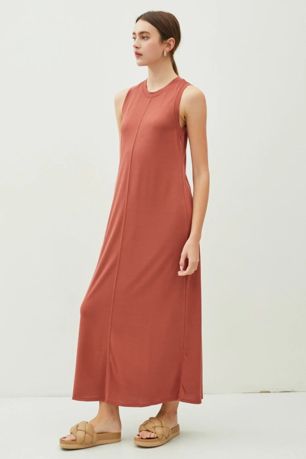 Jersey Crewneck Sleeveless T-Shirt Maxi Dress