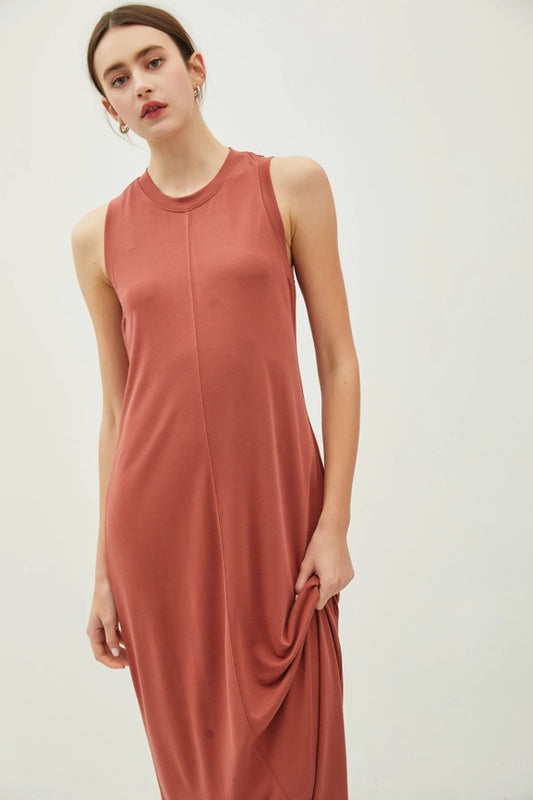 Jersey Crewneck Sleeveless T-Shirt Maxi Dress