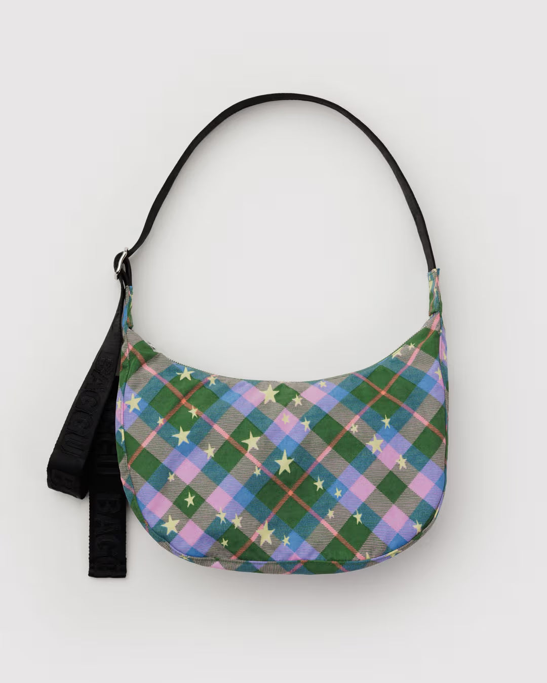 Green Star Plaid Nylon Crescent Baggu