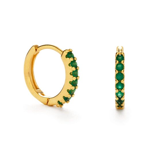 Emerald Green Crystal Huggie Hoop Earrings