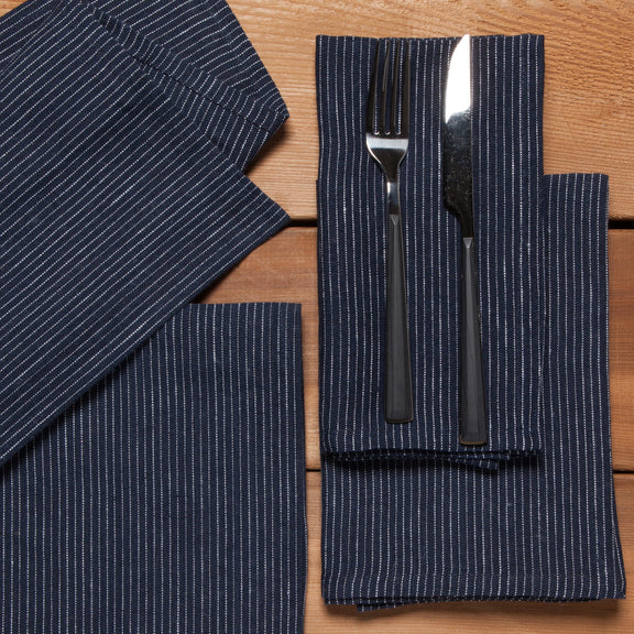 Midnight Linen Pinstripe Napkin Set