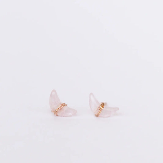 Wire Wrapped Moon Rose Quartz  Stud Earrings