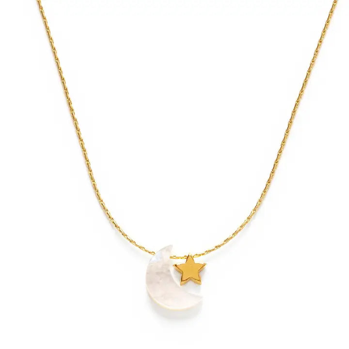 Mother Of Pearl Moon + Star Necklace