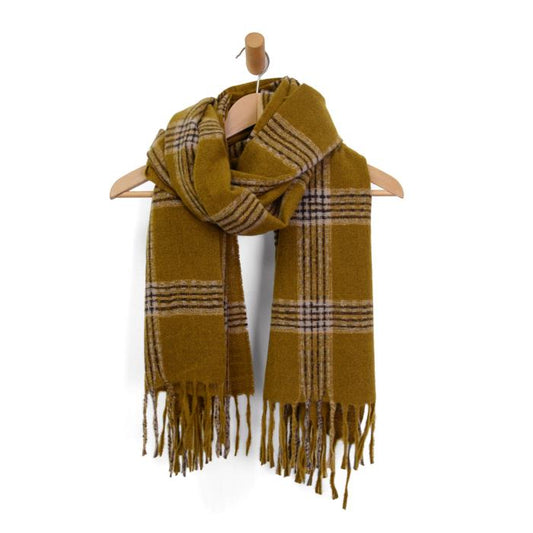 Mustard Soft Plaid Fringe Scarf - Ali's Wagon