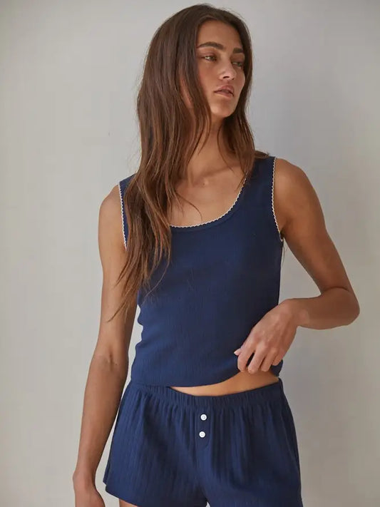 Lace Trim Ribbed Tank