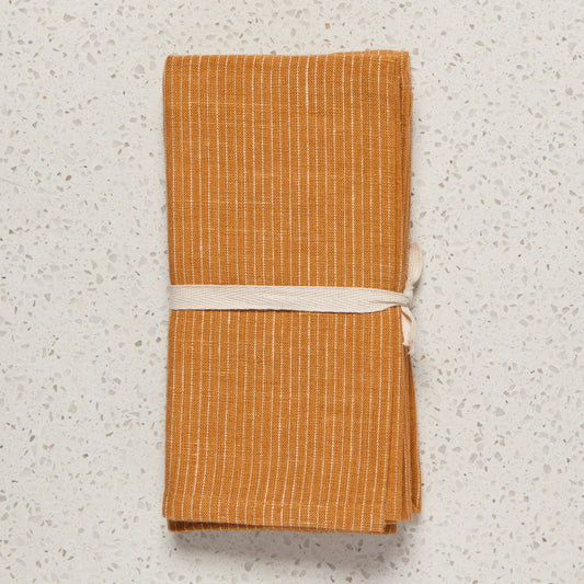 Ochre Linen Pinstripe Napkin Set