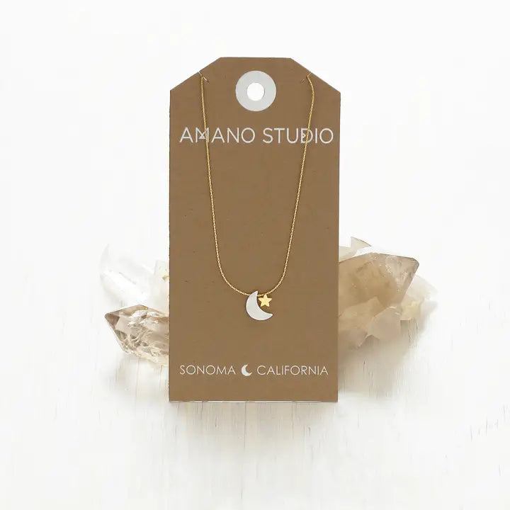 Mother Of Pearl Moon + Star Necklace