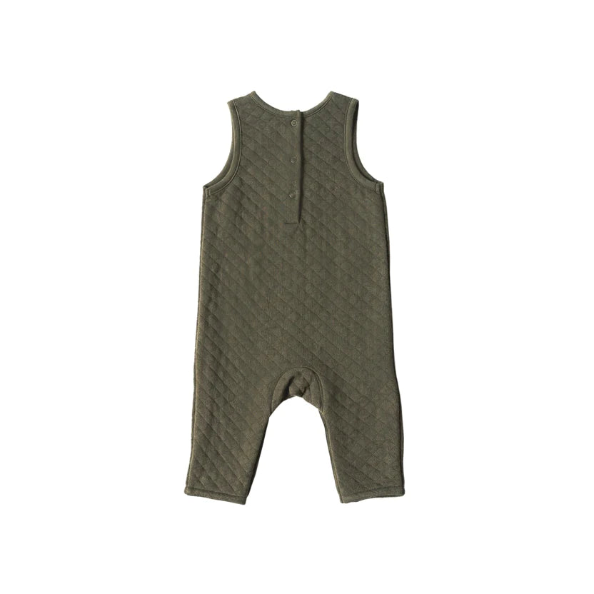 Olive Cozy Quilted Romper Overalls