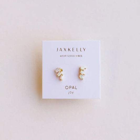 White Opal Offset Trio Stud Earrings