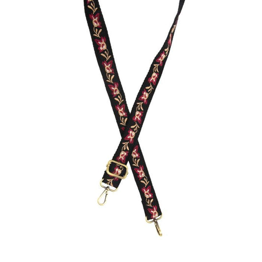 Navy Abstract Orchid Embroidered Guitar Bag Strap