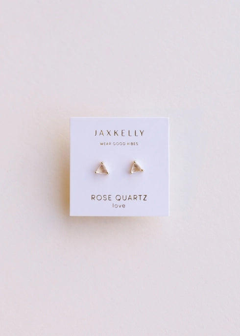 Mini Energy Point Rose Quartz Gold Earrings