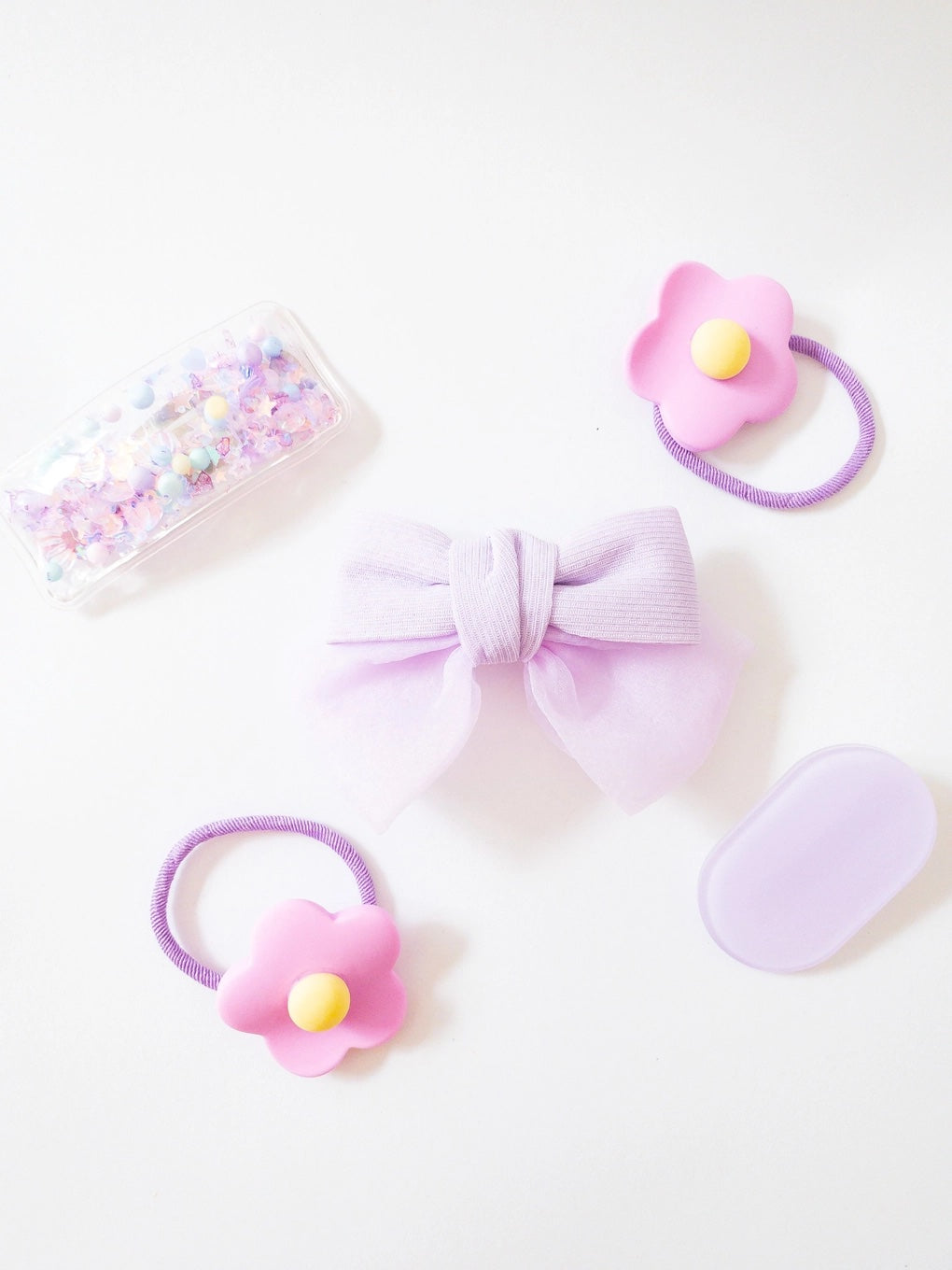 Purple Bow and Confetti Hair Clip Set