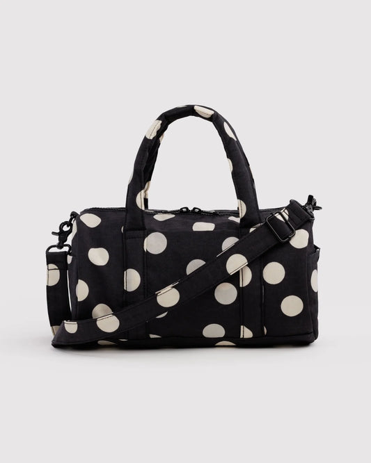 Black & Cream Polka Dot Nylon Duffle Bag