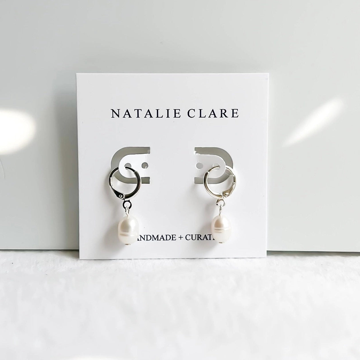 Silver Pearl Huggie Hoops