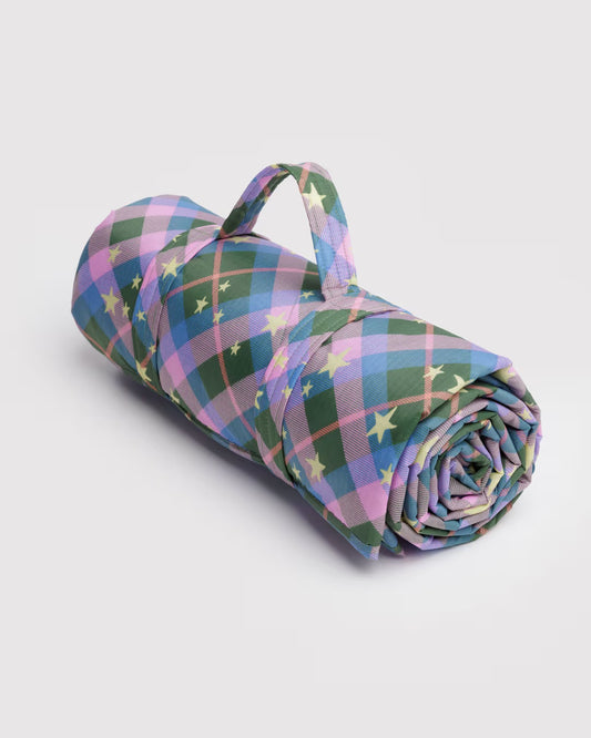 Green Star Plaid Baggu Puffy Picnic Blanket