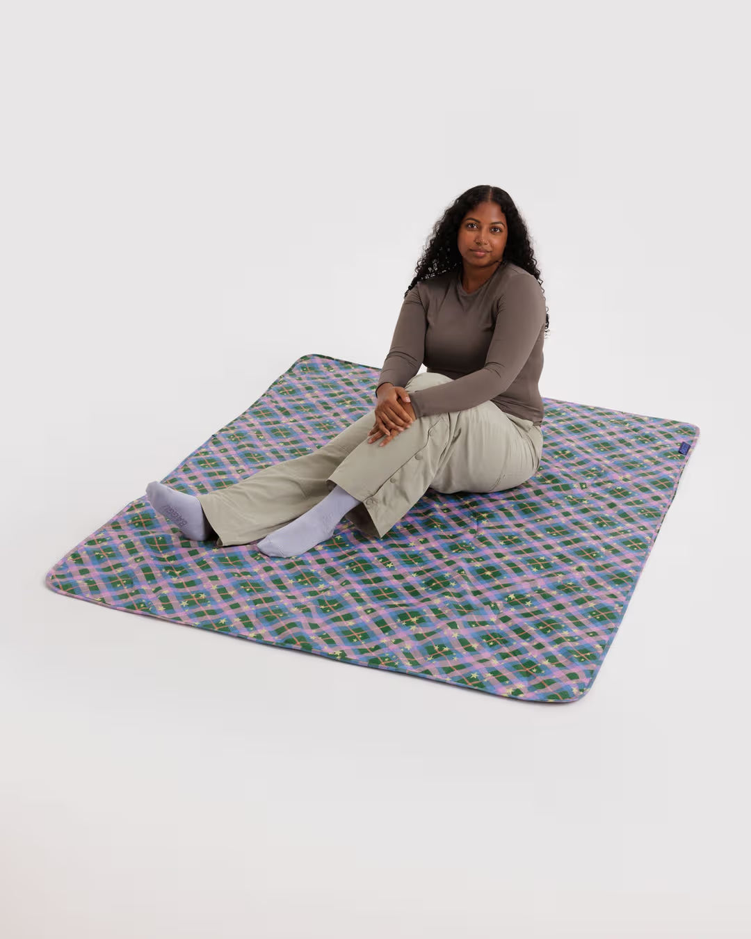 Green Star Plaid Baggu Puffy Picnic Blanket