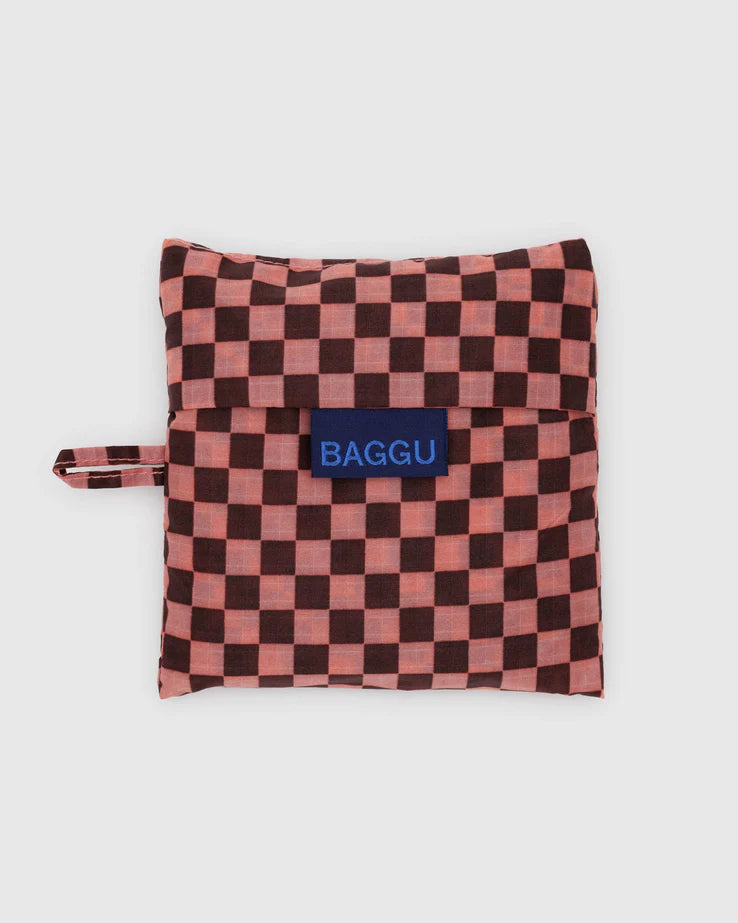 Pink and Brown Check Baggu Reusable Bag