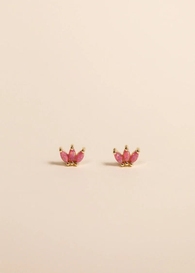 Pink Opal Crown Stud Earrings