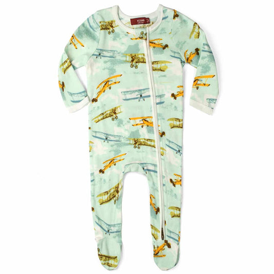 Vintage Planes Organic Cotton Zipper Footie