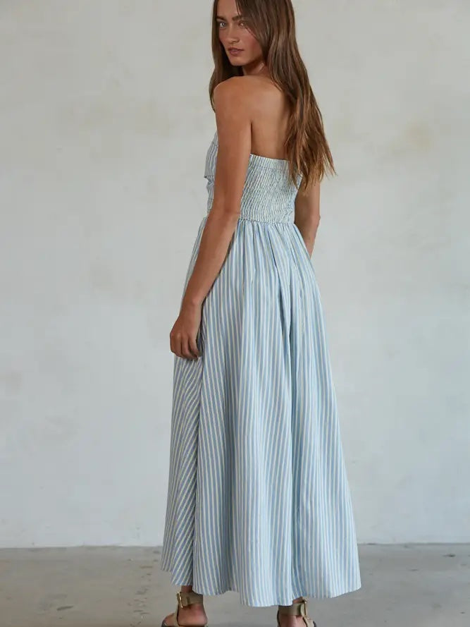 Blue Striped Tube Dress