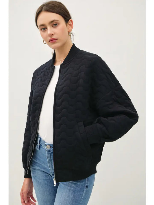 Wave Quilted Bomber Jacket