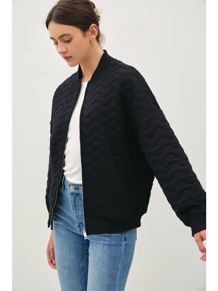 Wave Quilted Bomber Jacket