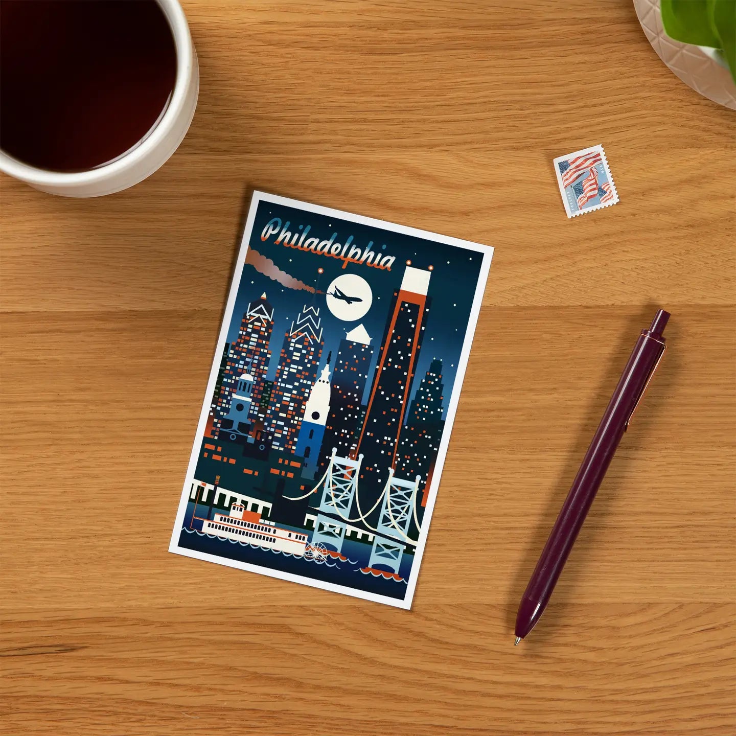 Retro Chromatic Skyline Postcard