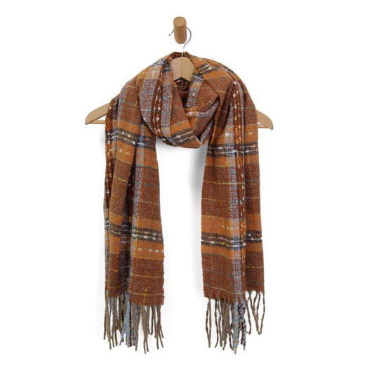 Rust Cozy Madras Fringe Scarf