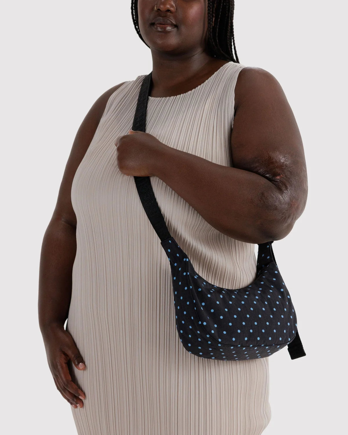 Black and Sky Blue Micro Dot Small Crescent Baggu