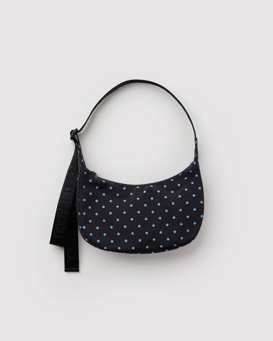Black and Sky Blue Micro Dot Small Crescent Baggu
