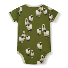 Load image into Gallery viewer, Green Valais Sheep Stretch Crossover Onesie