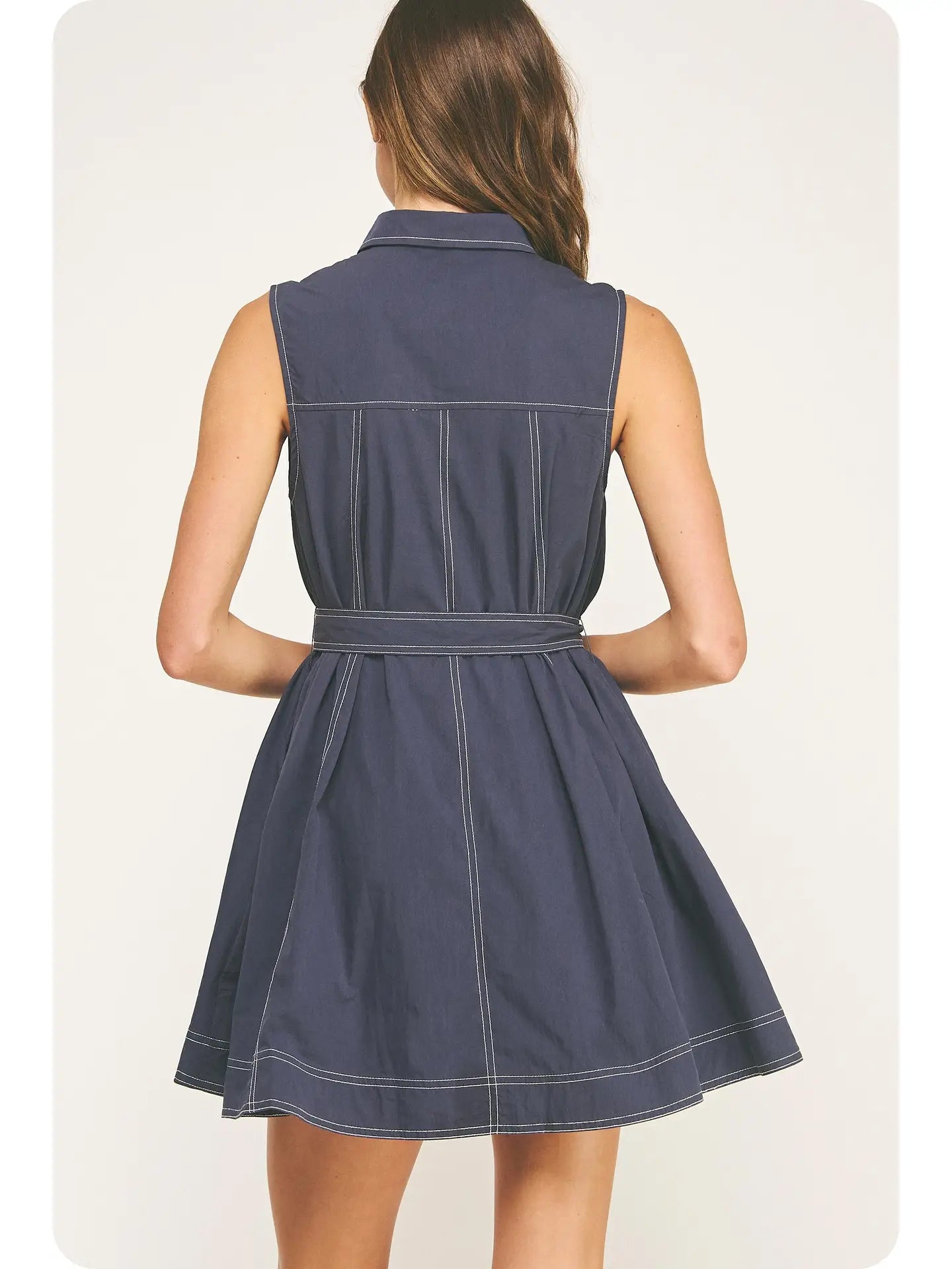 Contrast Top Stitch Mini Shirt Dress