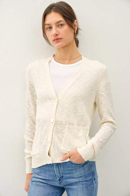 Cotton Slub Button Up Cardigan