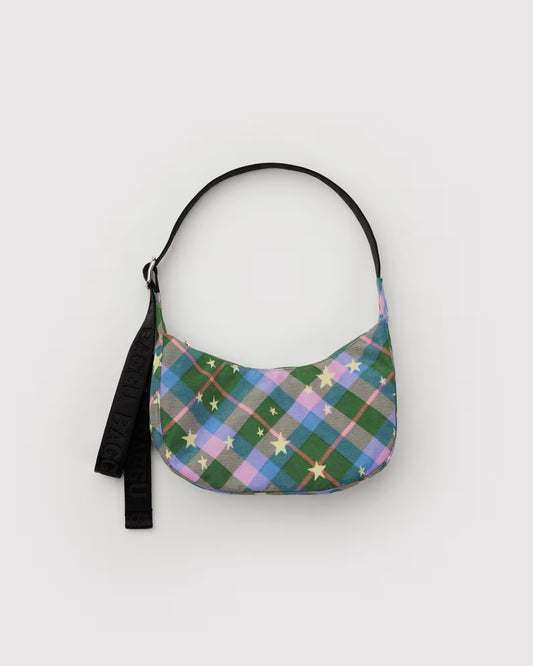 Green Star Plaid Nylon Crescent Baggu
