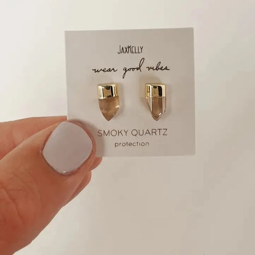 Gold & Smokey Quartz Point Stud Earrings