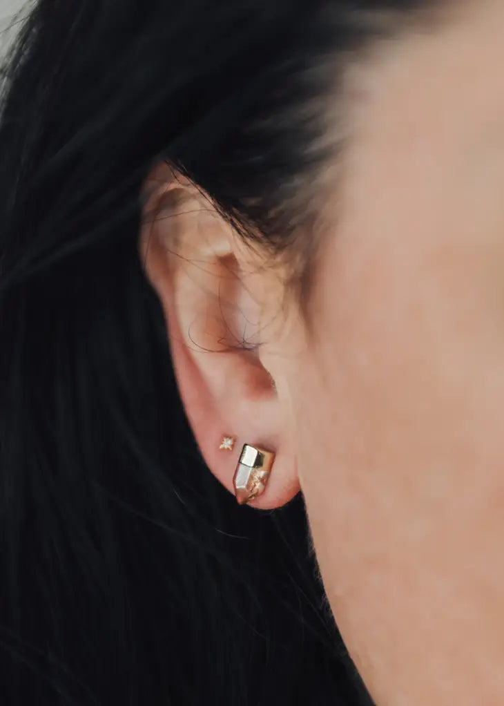 Gold & Smokey Quartz Point Stud Earrings