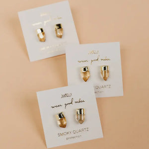 Gold & Smokey Quartz Point Stud Earrings